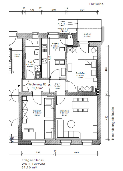 Wohnungsgrundriss EG rechts